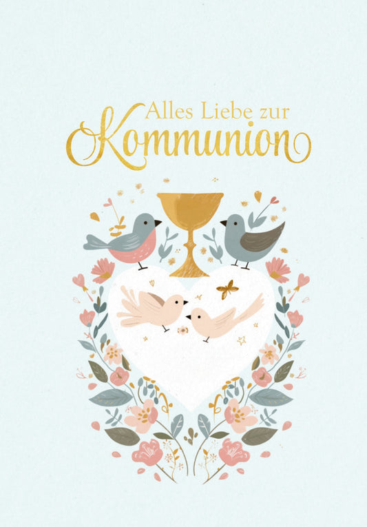 Alles Liebe zur Kommunion - Vögel Blumen