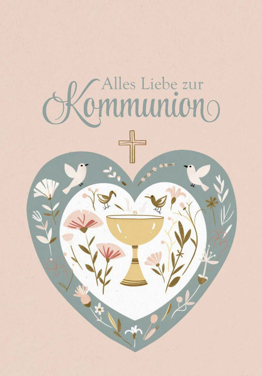 Alles Liebe zur Kommunion - Herz Vögel