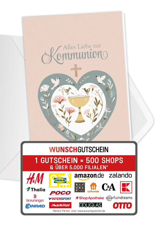 Alles Liebe zur Kommunion - Herz Vögel