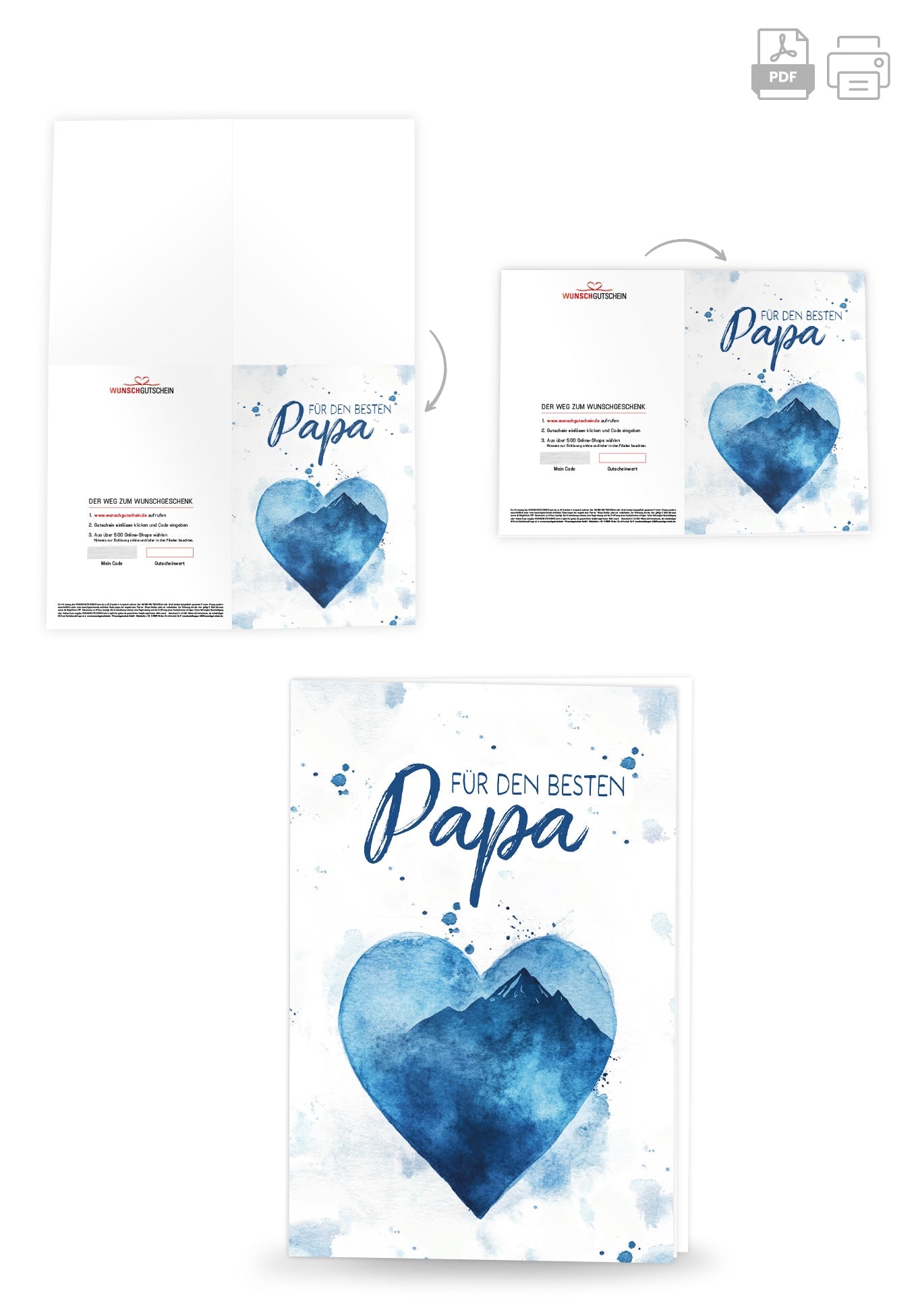 Für den besten Papa - Aquarellherz blau