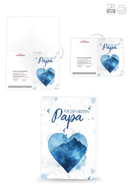 Für den besten Papa - Aquarellherz blau