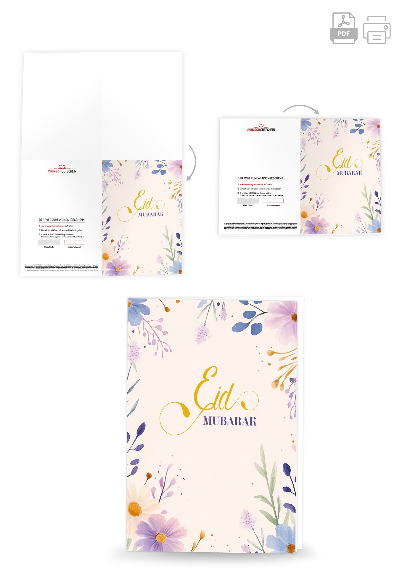 Eid Mubarak - Aquarellblumen Beige
